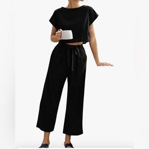 Two piece set. Black crop top and cropped pant.